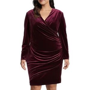 NWT Alex Marie Nikki Stretch Velvet Ruched Social Sheath Dress in Mahogany
